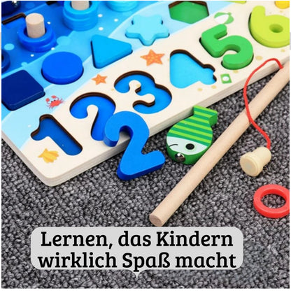 Montessori 6-in-1 Holz Lernboard ab 3 Jahren – Farben, Zahlen & Motorik Steckspiel für Kinder